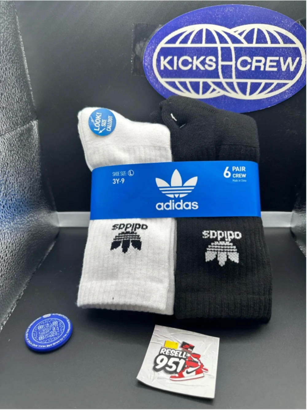 Adidas Originals Trefoil Crew Socks 6 Pair White Black CH7708 3Y-9 Women
